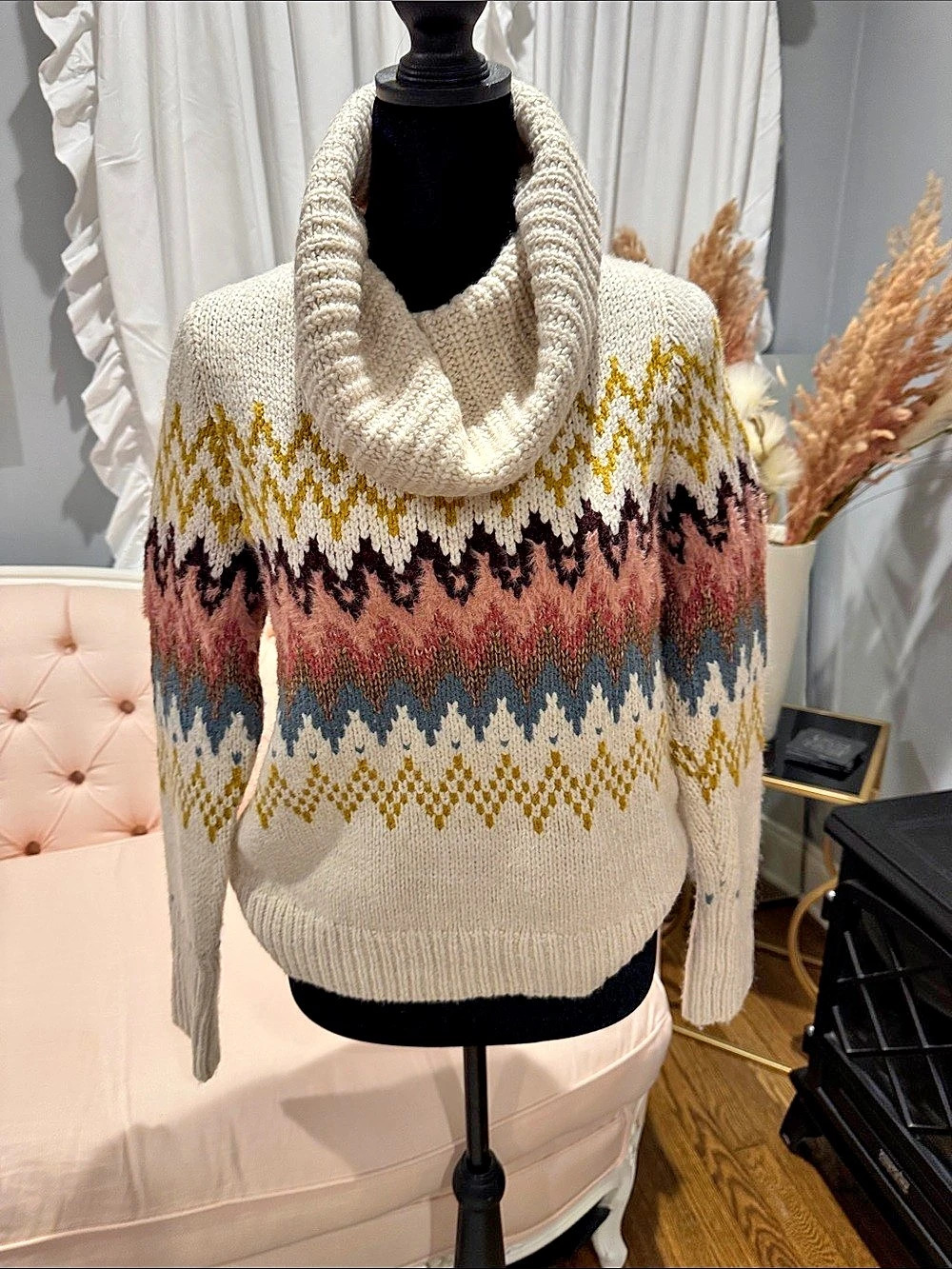 LOFT Fair Isle Cowl Neck Sweater Size XS